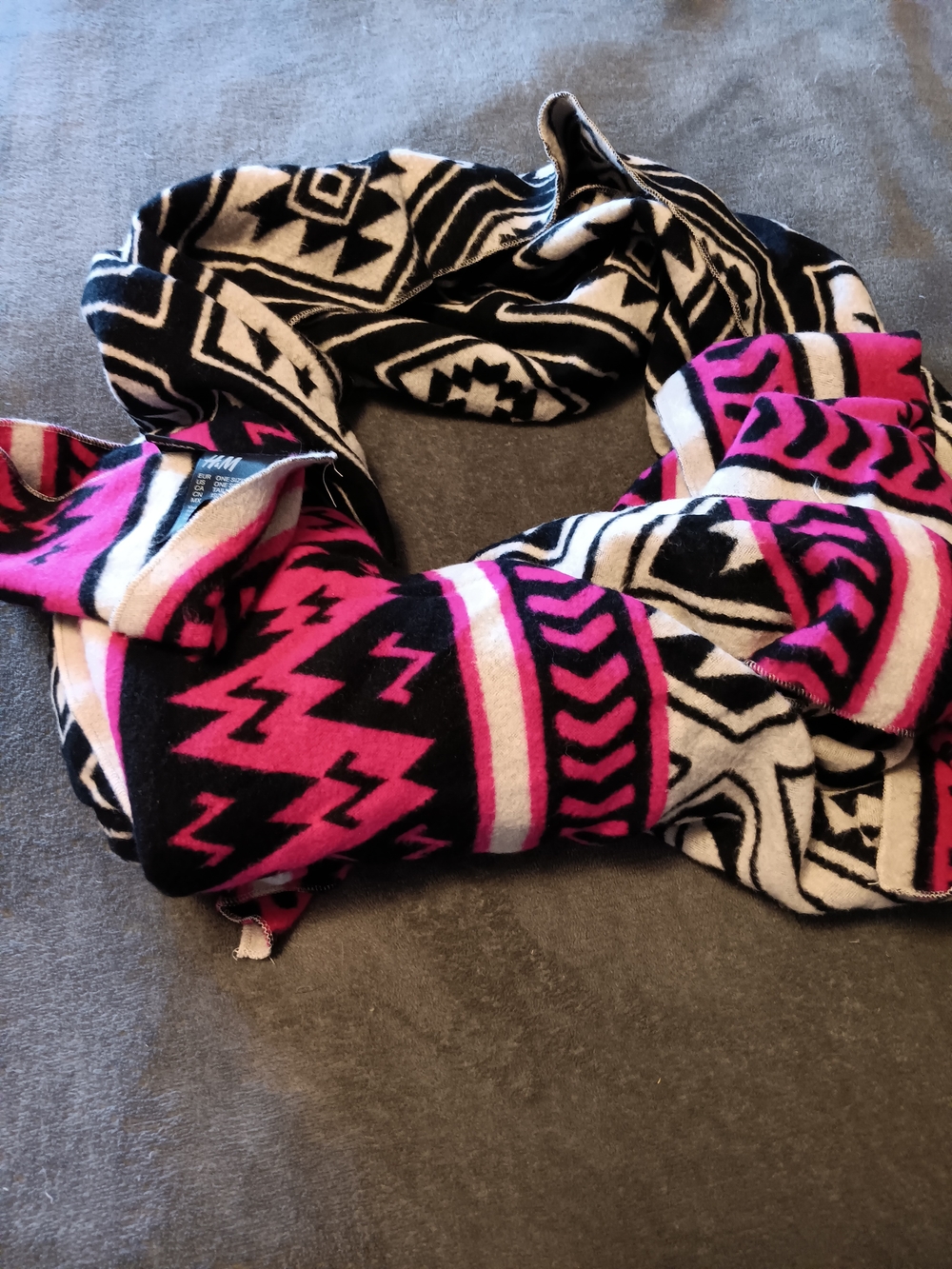 H&M Black, White & Pink Patterned Infinity Scarf
